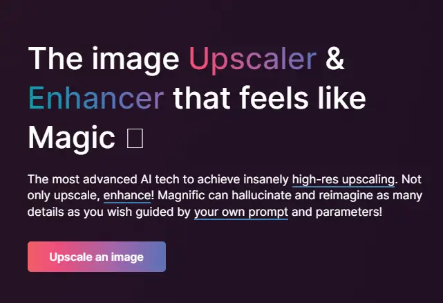 Magnific AI homepage
