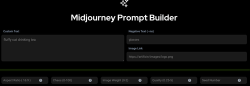 Midjourney Prompt Builder homepage