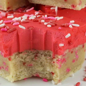 valentines day frosted sugar cookie bars