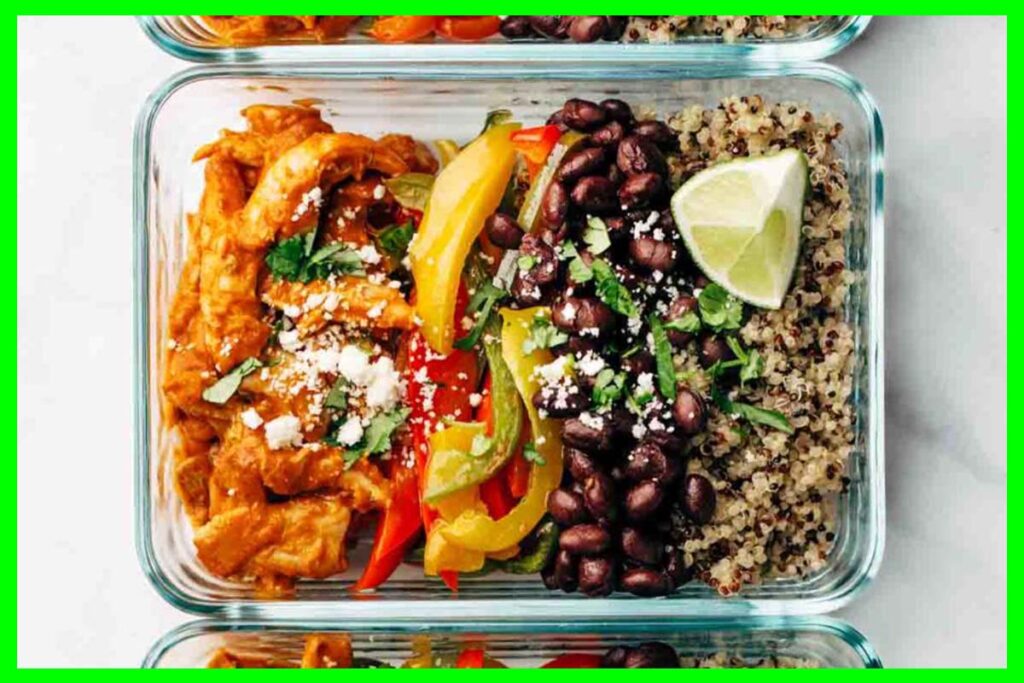 30-Minute Meal Prep Sheet Pan Chicken Tinga Bowls in 3 glass bowls