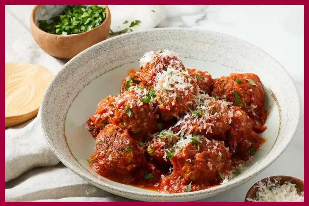 A picture of 30-Minute Vegetarian Meatballs in a white bowl on a table.