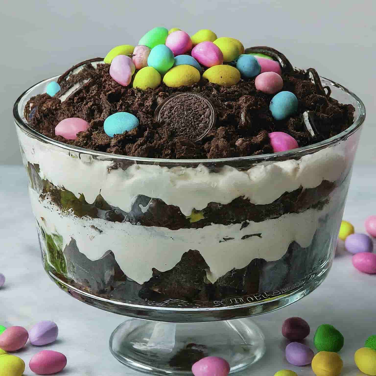 Easter Dirt Cake in a large glass bowl