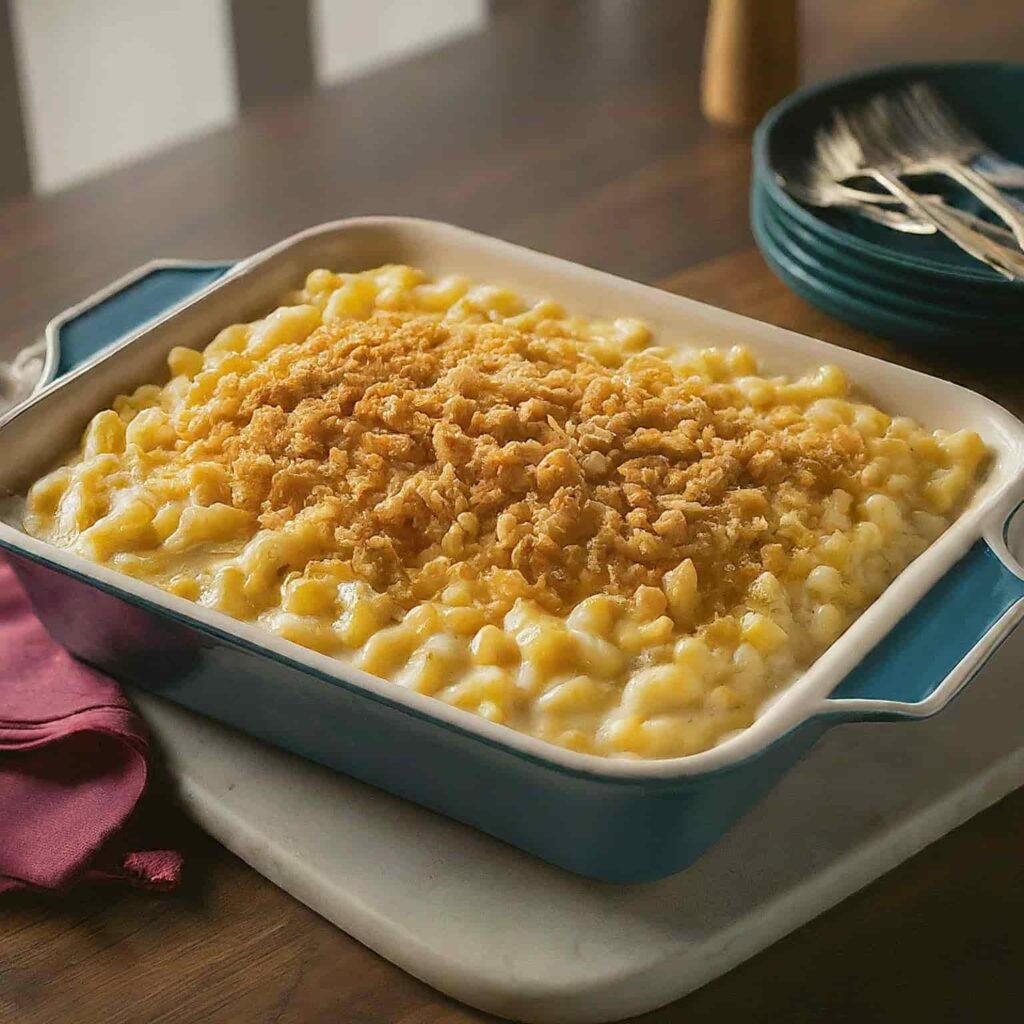 Mac and Cheese in a green ceramic pbowl