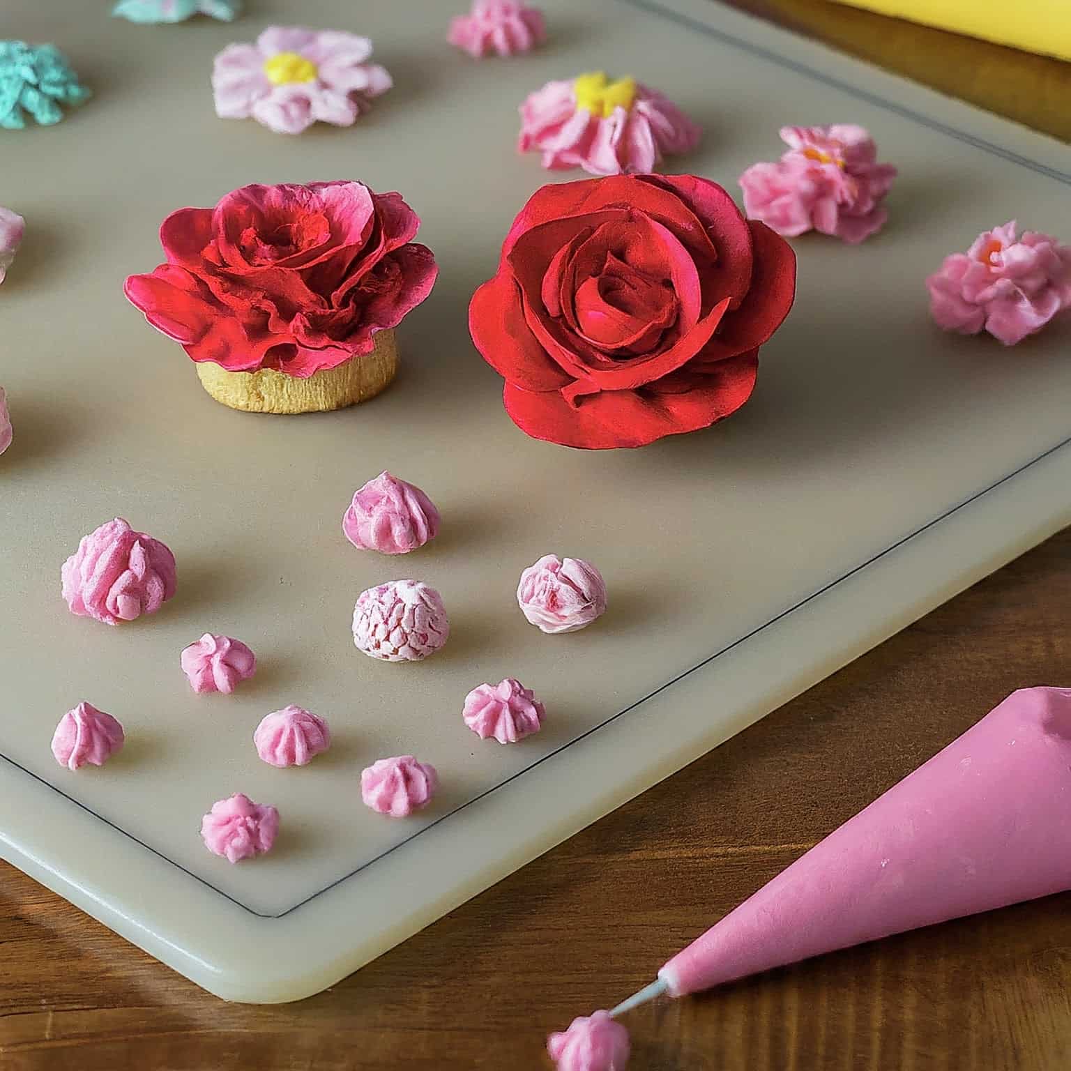 Royal Icing Flowers on a table
