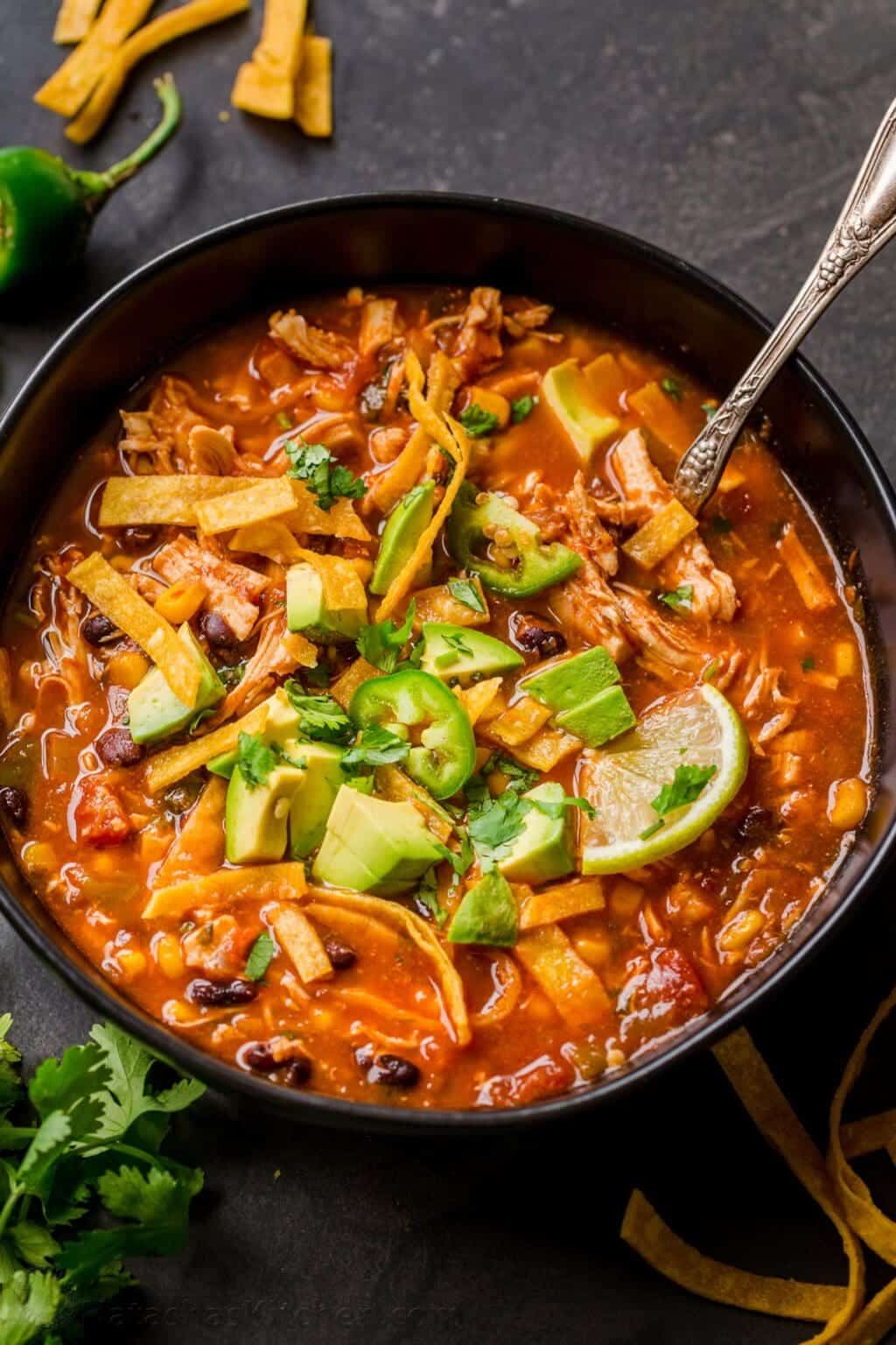 A picture of Chicken Tortilla Soup in a pot