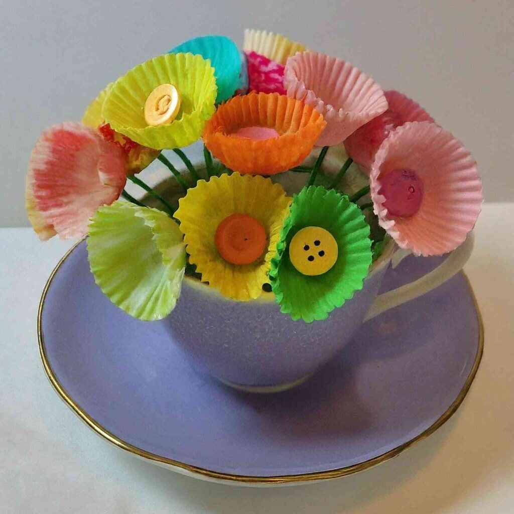 DIY Cupcake Liner Flowers in a Teacup