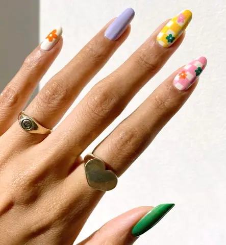 colorful checkered summer nails