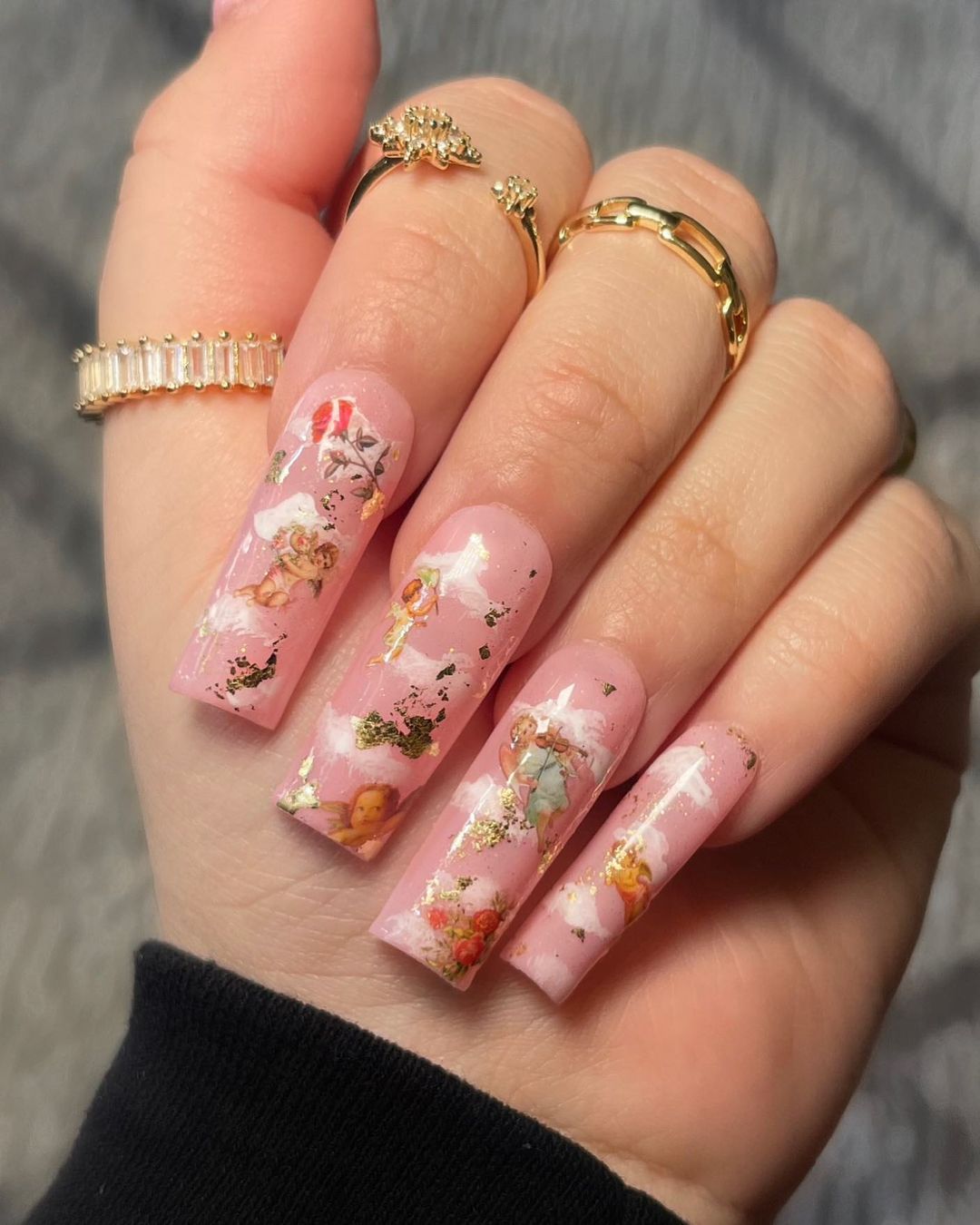 Pink Nails with Angels