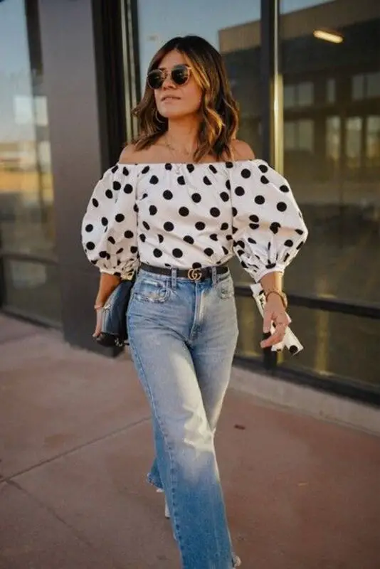 polka dot top for spring outfit 2024