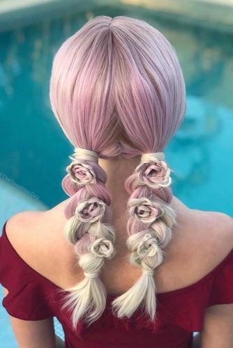 Cute Double Braids With Tiny Roses #doublebraids #pinkhair