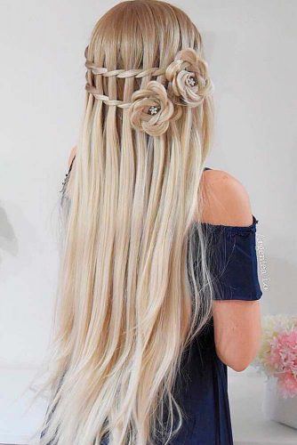 Waterfall Braided Half-Up With Hair Roses #hairroses #waterfallbraids