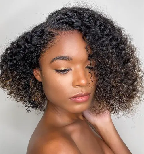 Bob on Natural Hair with Chocolate Brown Highlights