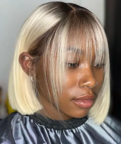 White Blonde Bob with Wispy Bang for Black Women