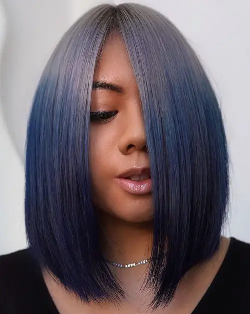 Silver to Navy Blue Ombre Bob with Dark Skin Tone