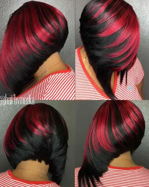 Black-And-Red Angled Bob Weave