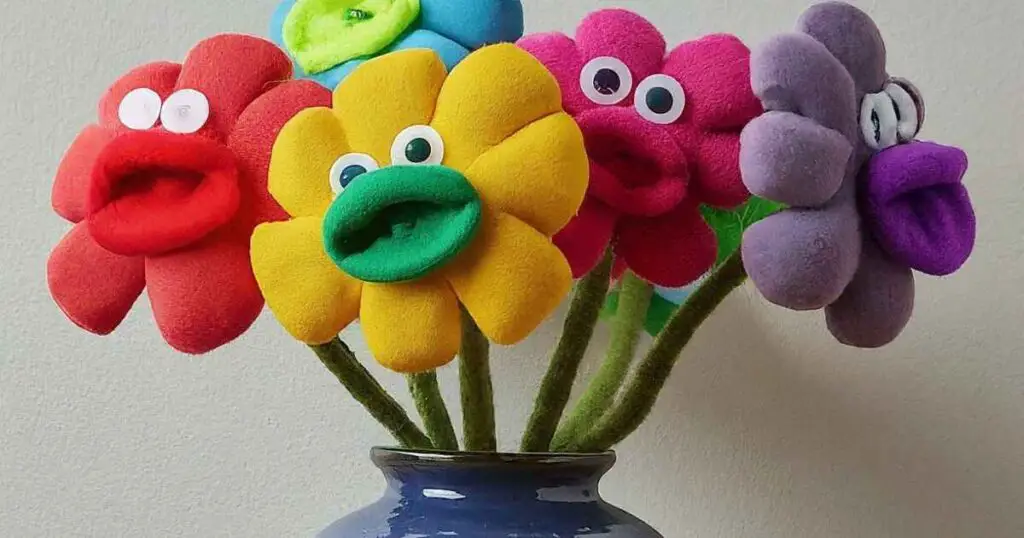 sock puppet flowers in a vase (part of Mother's Day craft)