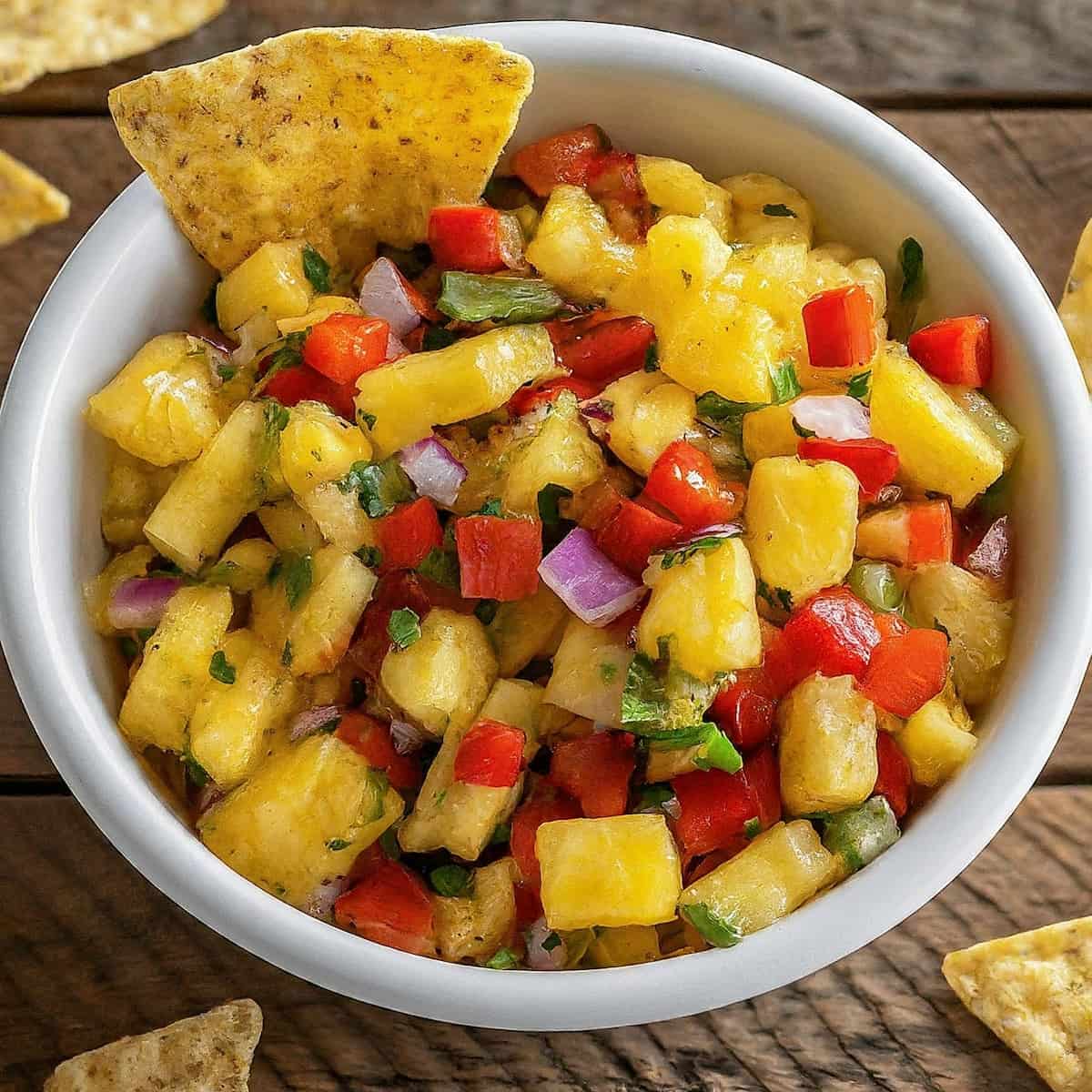 A picture of pineapple salsa in a plate