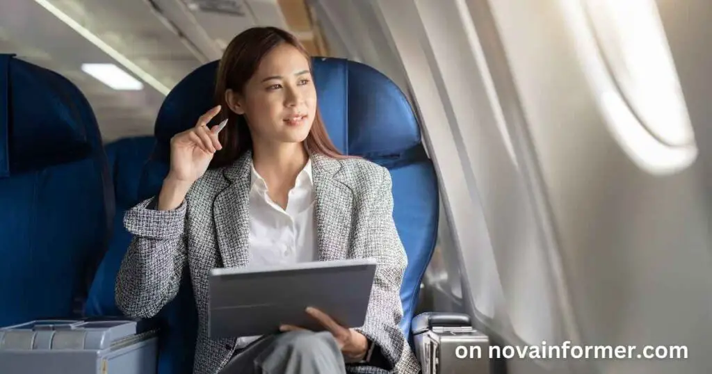 a business woman in a airplane