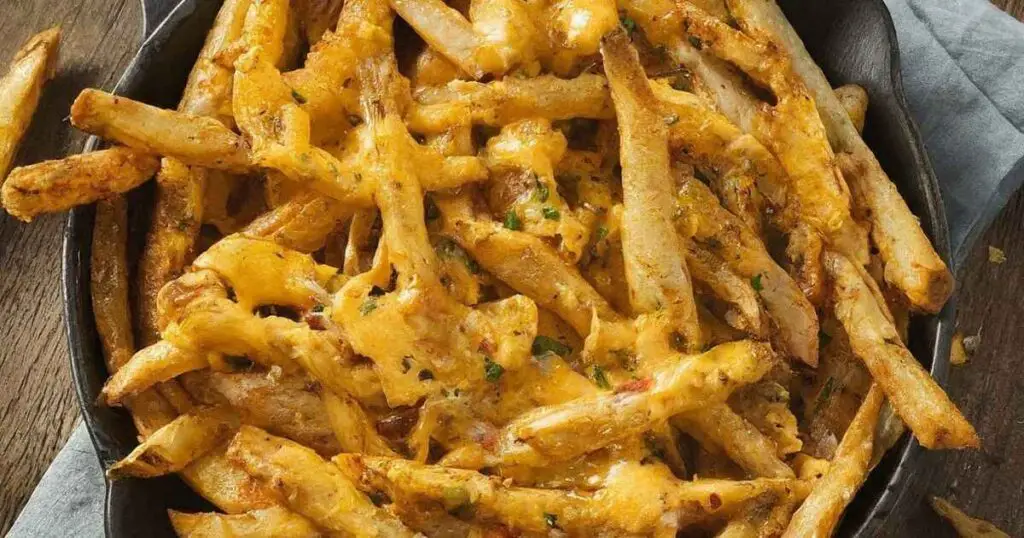 Baked Spicy Fries With Garlic Cheese Sauce