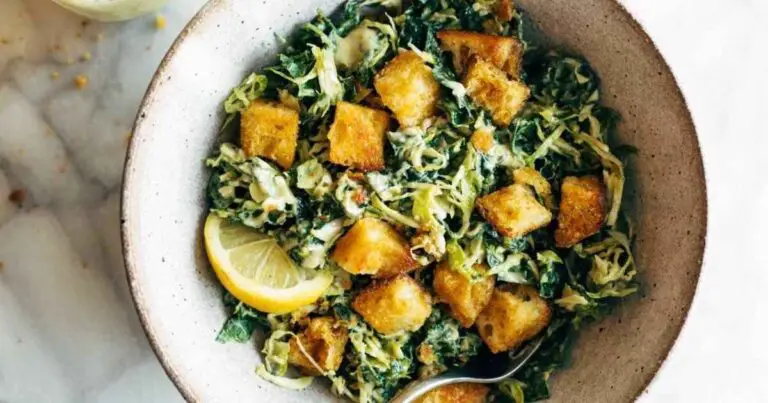 Brussels Kale Caesar with Cheezy Garlic Croutons Recipe