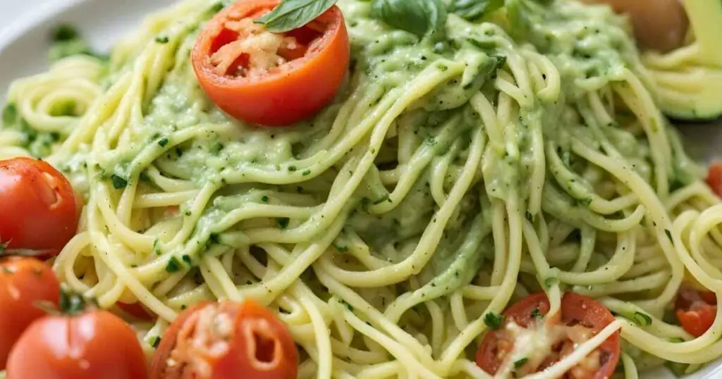 Burst Tomato Zucchini Spaghetti With Avocado Sauce