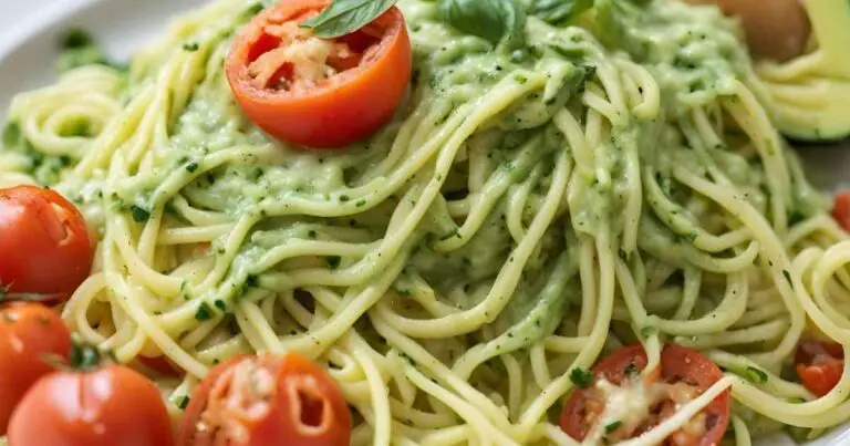 Burst Tomato Zucchini Spaghetti with Avocado Sauce Recipe