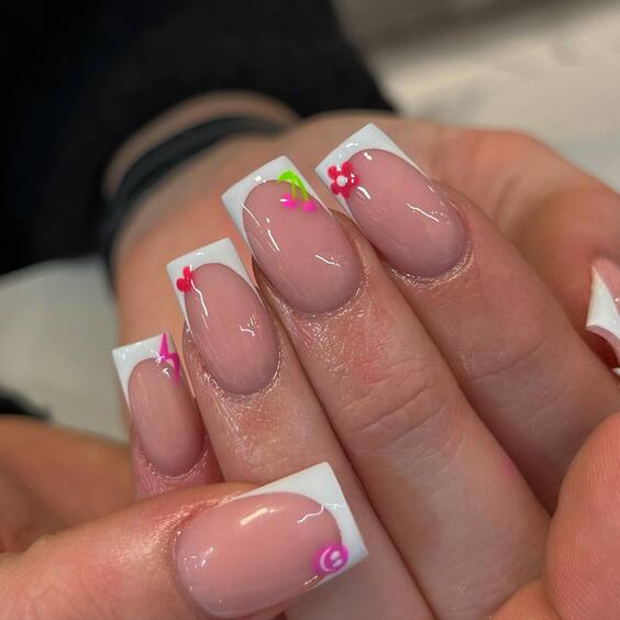 Flower Touches On French Tips