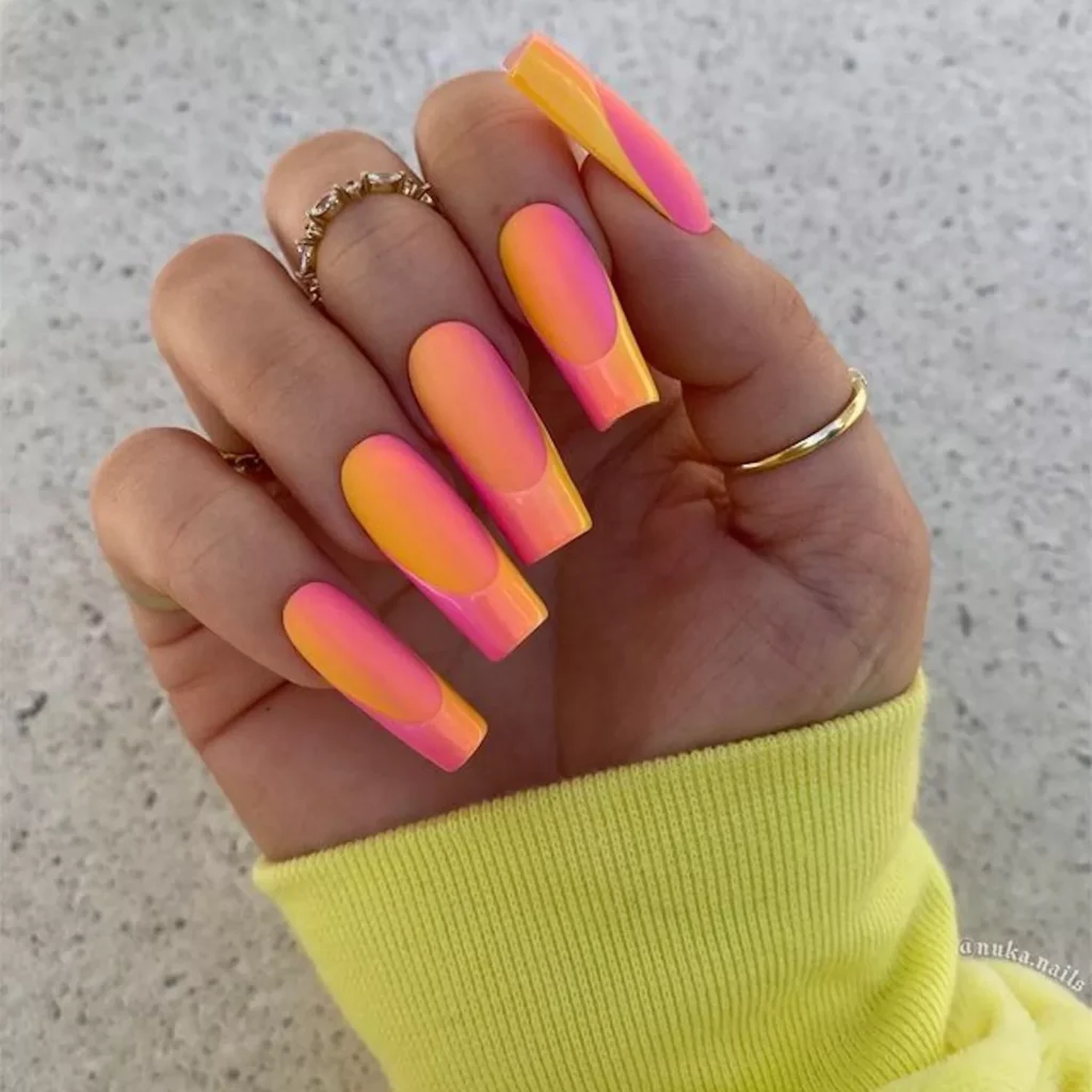 Orangish Neon French Nails