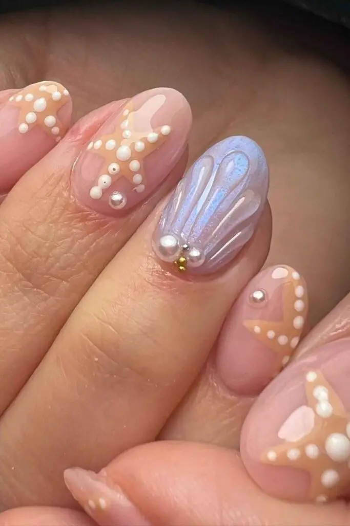 Beach and Shells Acrylic Nails