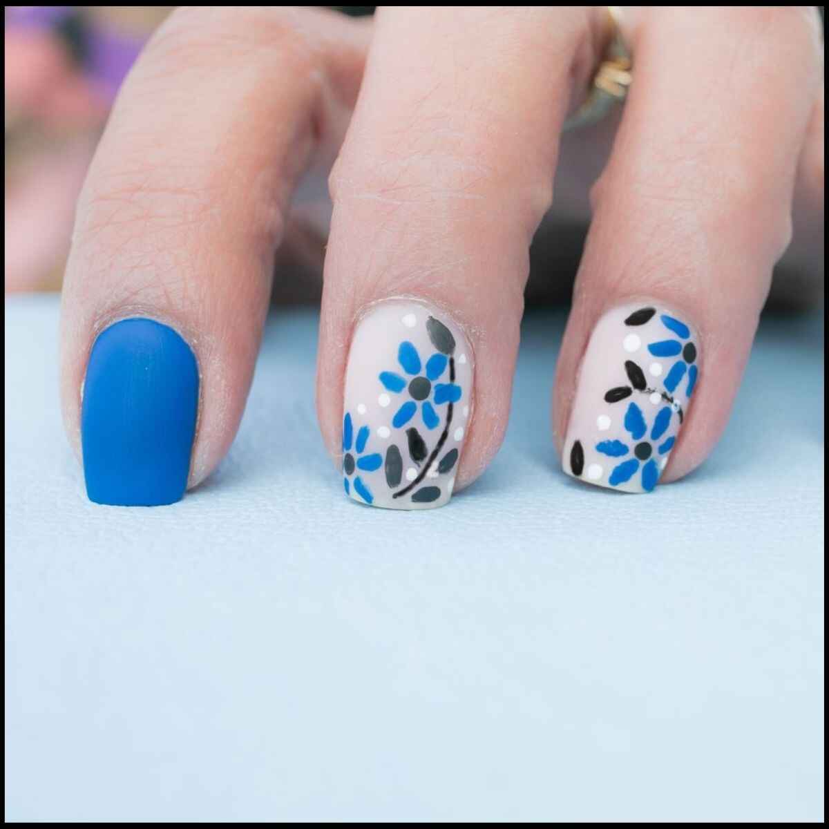 Blue Flowers Nail Design