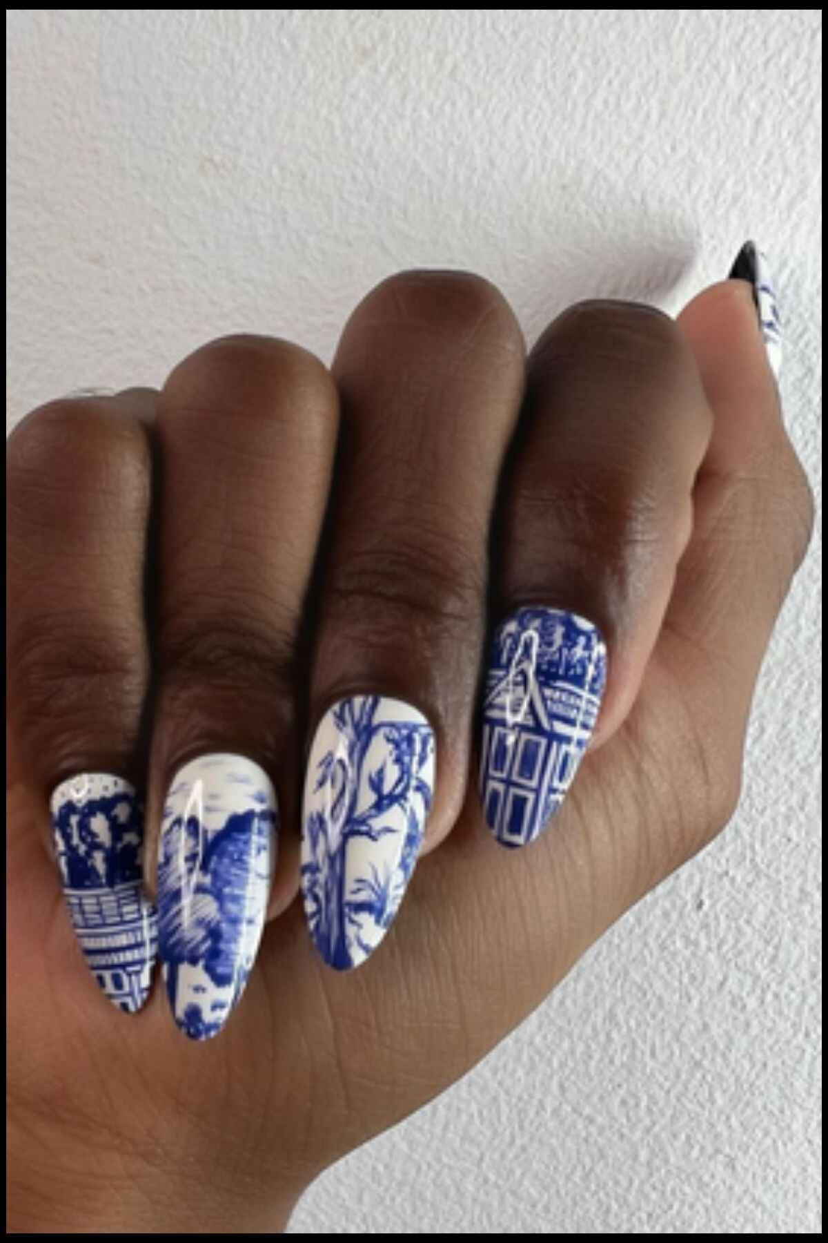 Blue and White Beauties Nail Design