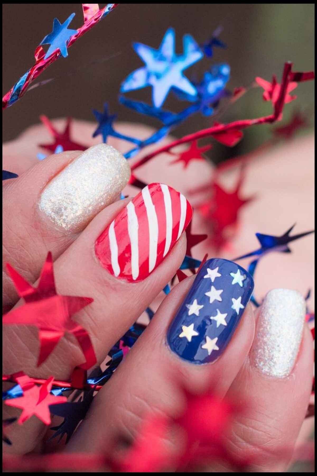 Glitter Stars and Stripes Nail Design