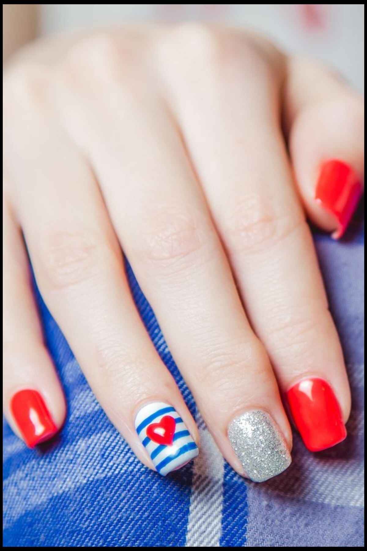 Hearts and Stripes Nail Design