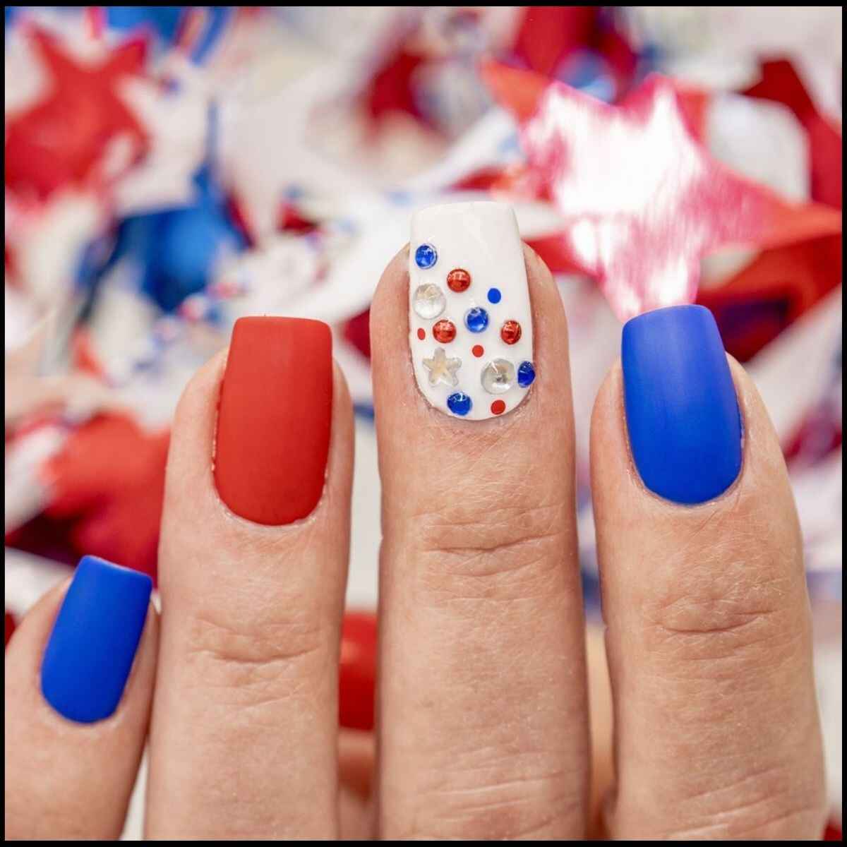 Patriotic Rhinestone Nail Design