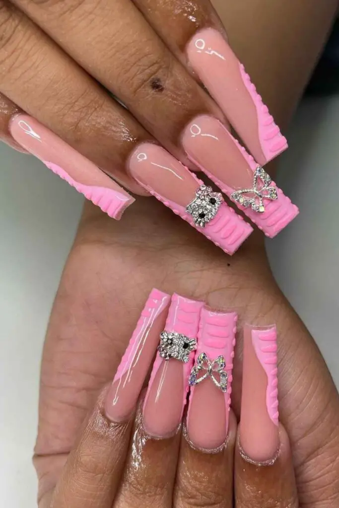 Pink Fluff Summer Acrylic Nails