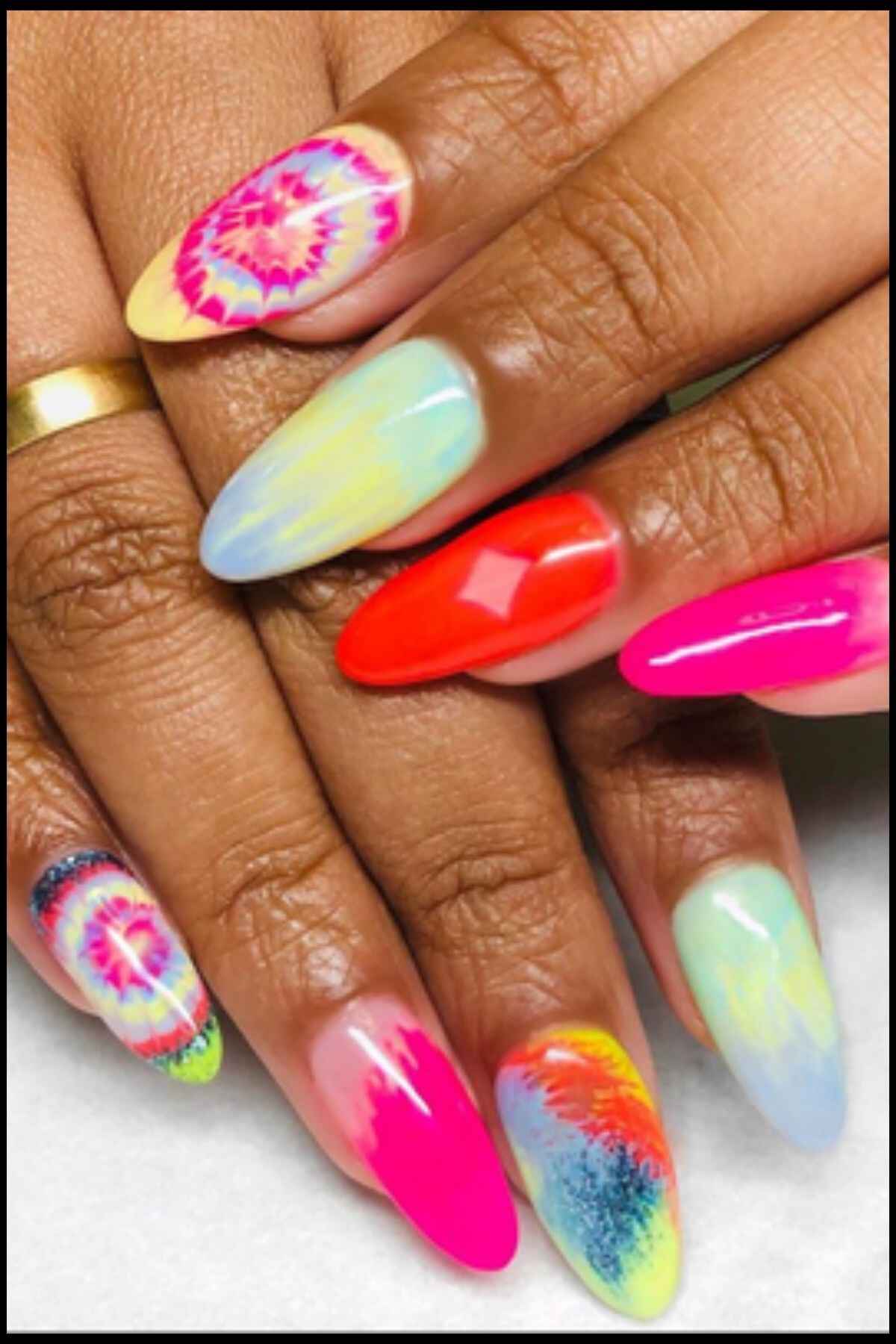 Rainbow Tie Dye Nail Design