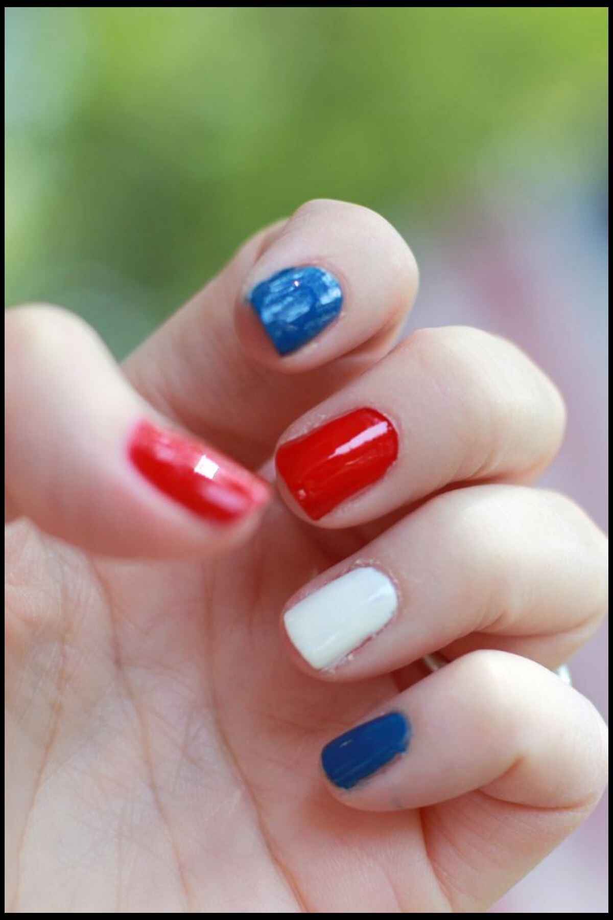 Red White and Blue Polish Nail Design