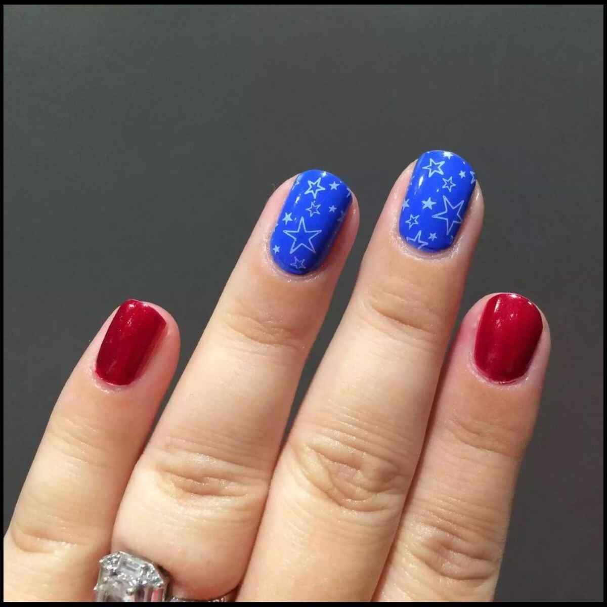 Red and Blue Stars Nail Design