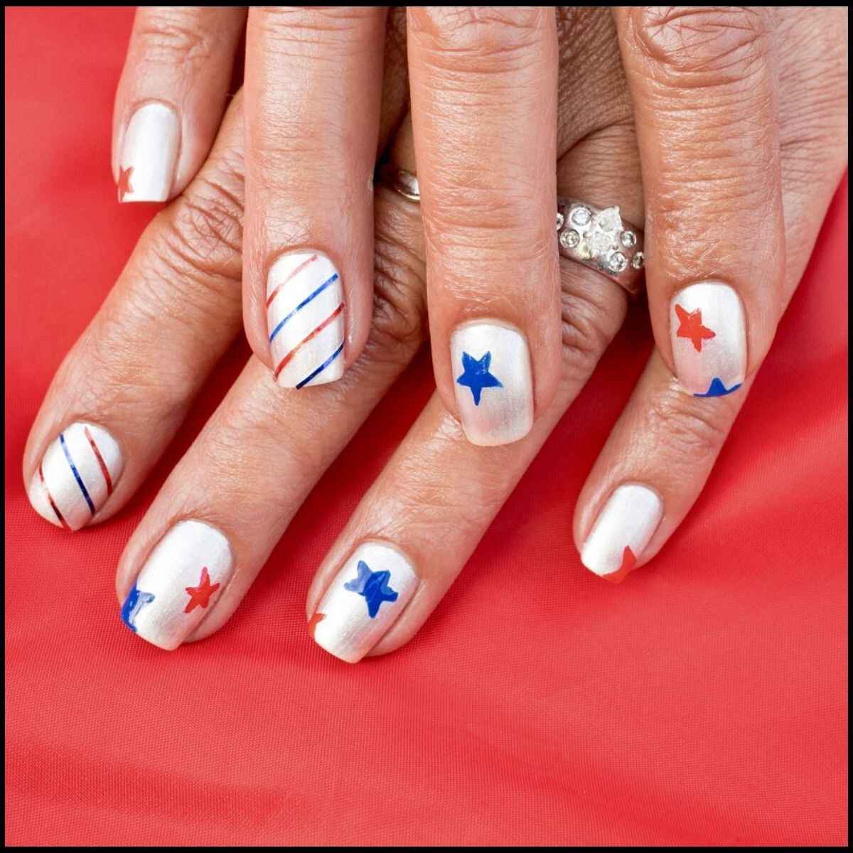 Silver Stars and Stripes Nail Design