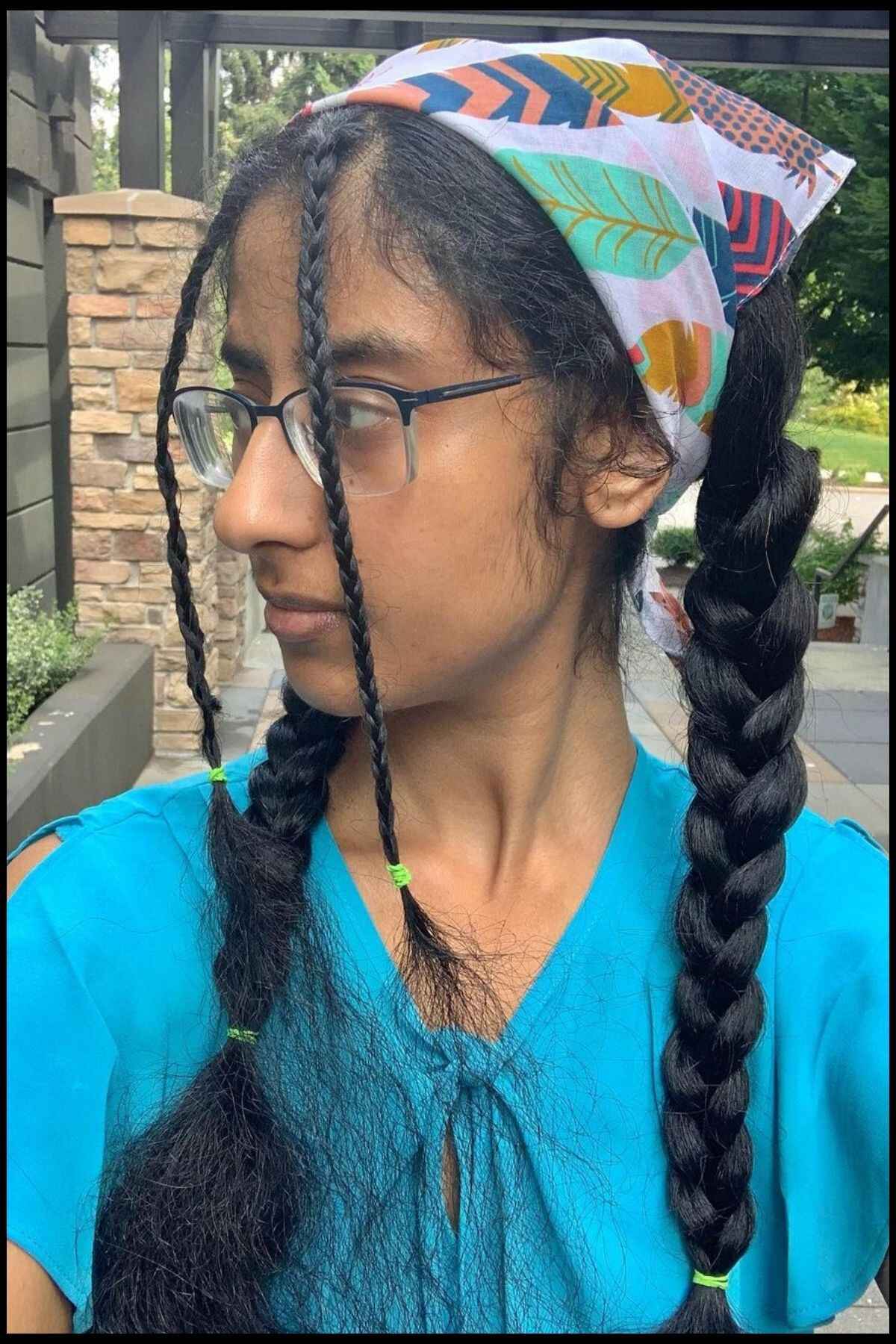 Two Baby Braids And Two Big Braids With A Bandana